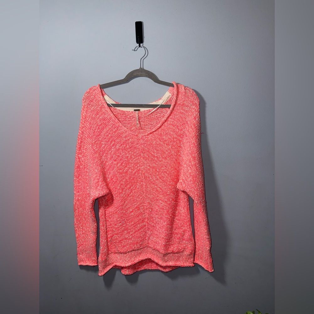 Free People Womens Bright Lights Slouchy Bright pinky coral Sweater Size XS EUC - Picture 2 of 9